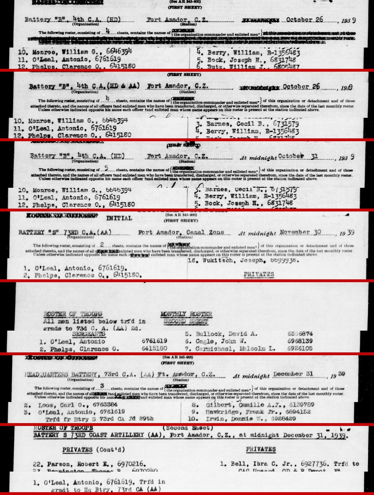 October to December 1939: Fort Amador, Panama Canal Zone, the last monthly rosters online