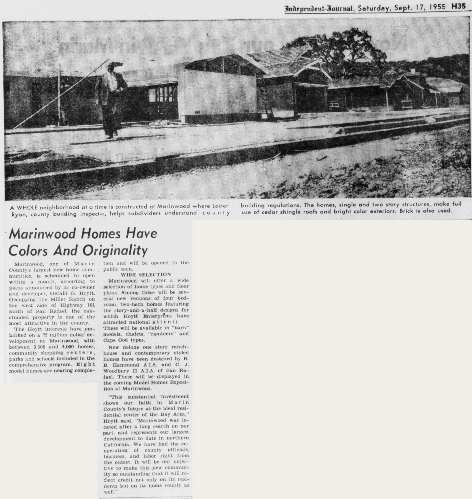 September 17, 1955: "A whole neighborhood at a time is constructed at Marinwood