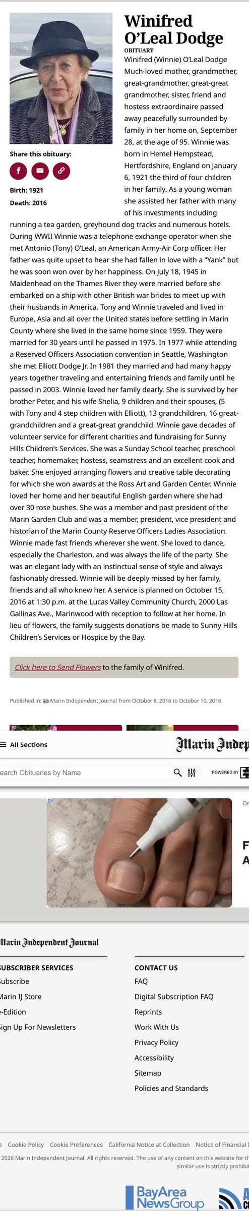 Winnie's obituary, October 2016
